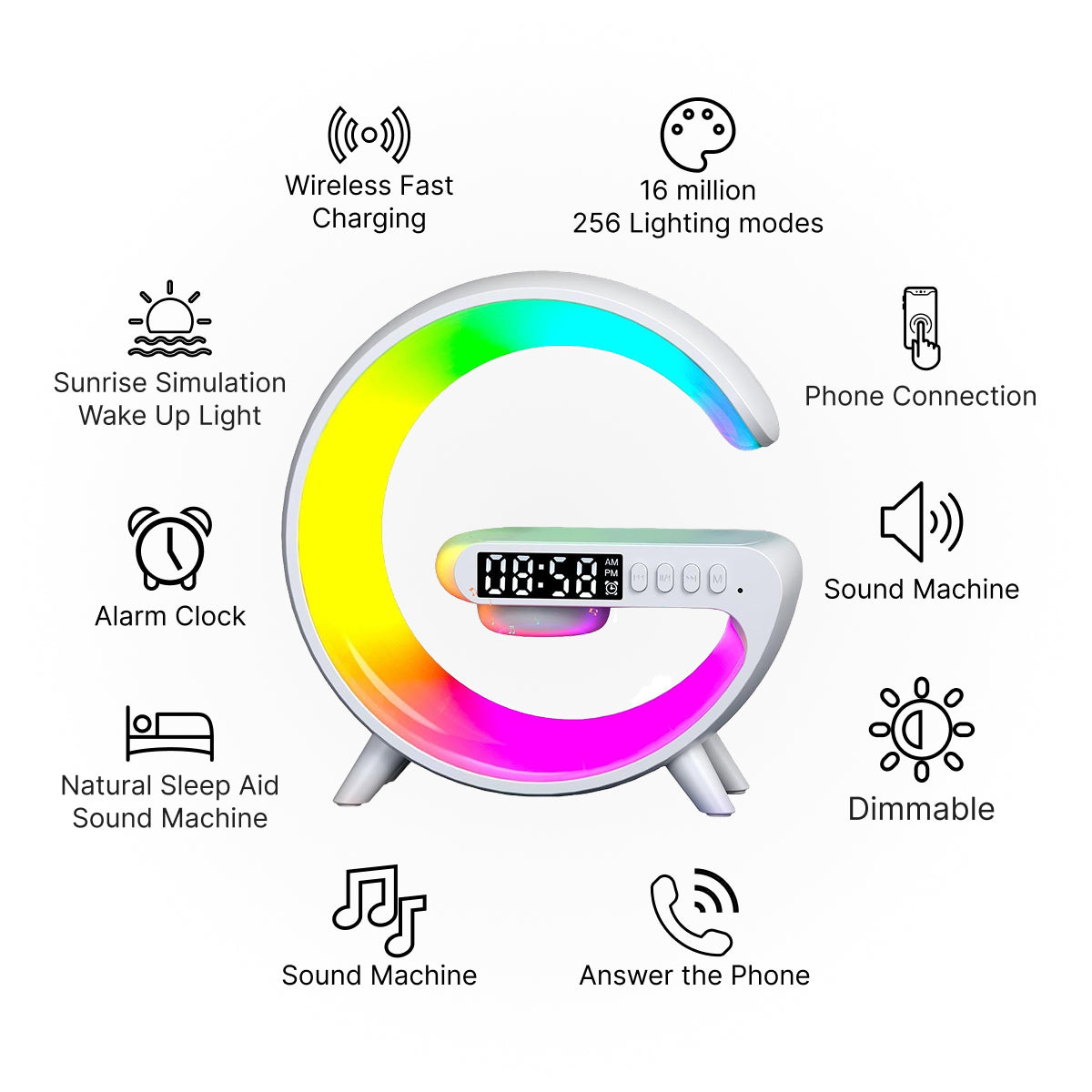 Smart G Shape Lamp – Wireless Charger with Built-in Speaker & Alarm Clock Smart G Shape Lamp – Wireless Charger with Built-in Speaker & Alarm Clock